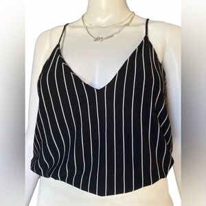 Black Pinstripe V-Neck Spaghetti Strap Camisole